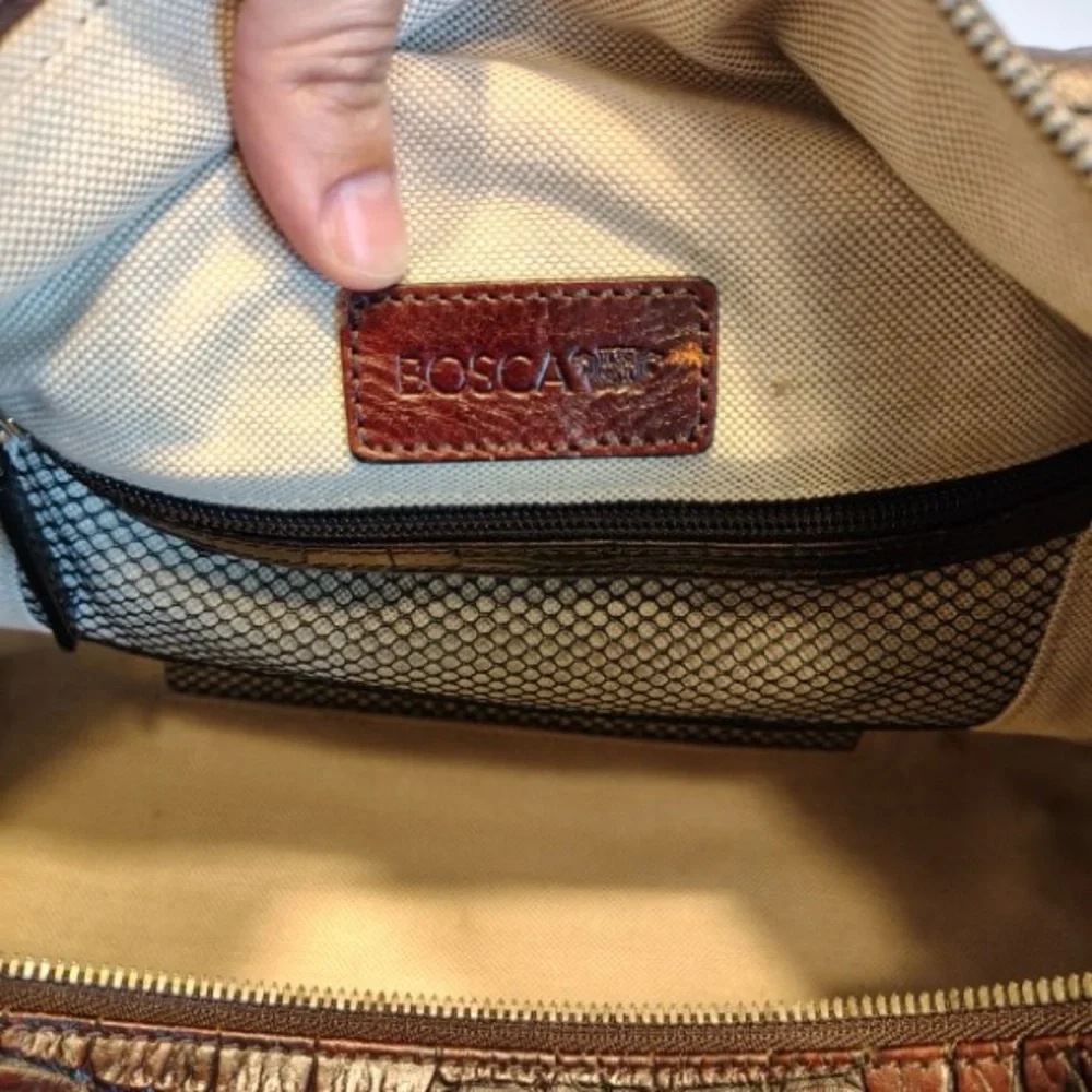 Vtg Bosca Crocodile Print Brown Leather Moda di Roma Travel Duffle Bag New